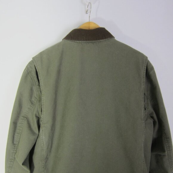 Vtg Orvis Men L Olive Green Barn Canvas Field Jacket Coat Corduroy Collar - Picture 11 of 13